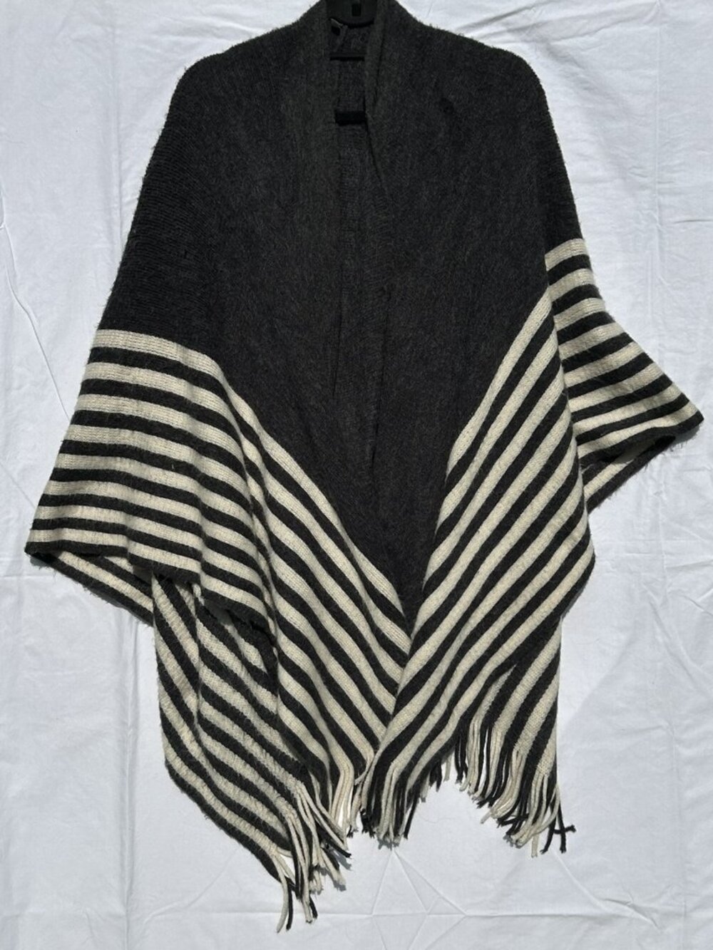 Lane Bryant Gray Fringe wrap Poncho Stripes